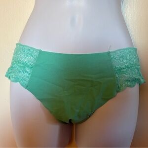 PINK Victoria's Secret Green Lace-Trim Bikini Panty